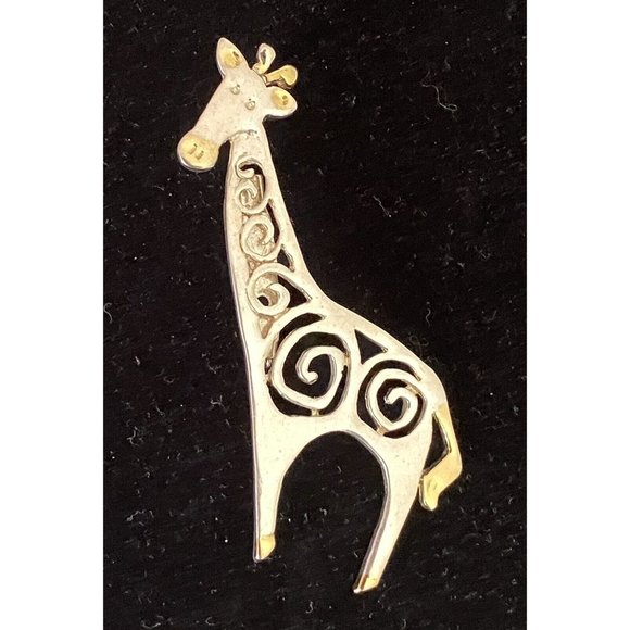 Vintage MJ silver gold tone Giraffe Metal Brooch Pin - Picture 2 of 6